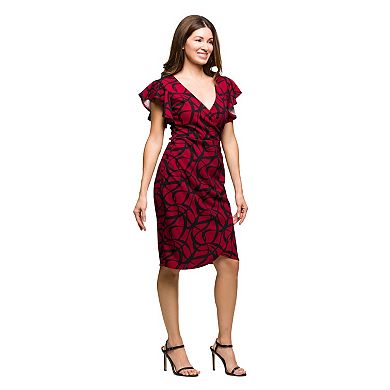 Women's 24Seven Comfort Apparel Flutter Sleeve Faux Wrap Dress