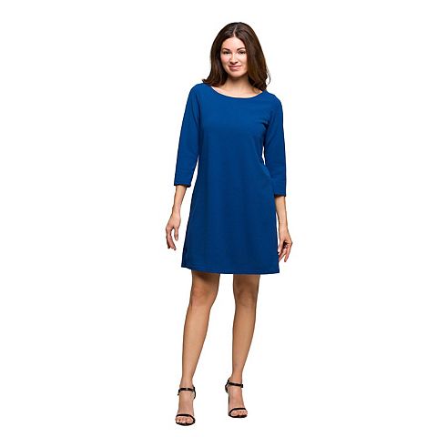 Женские платья 24Seven Women's 24Seven Comfort Apparel Three-Quarter Sleeve A-Line Knee-Length Dress