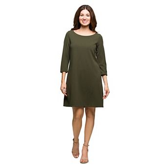 Women's 24Seven Comfort Apparel Three-Quarter Sleeve A-Line Knee-Length Dress