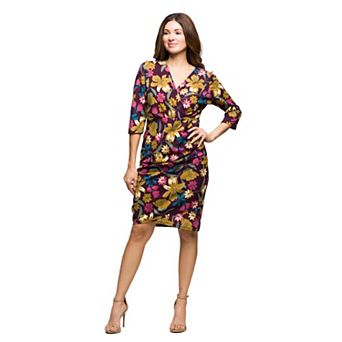 Women's 24Seven Comfort Apparel Floral Print Faux Wrap Dress