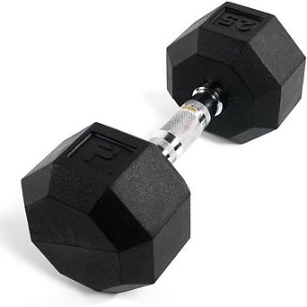 Power Systems Rubber Octagonal Dumbbell - 25lbs Rubber Coated Dumbbell Weight