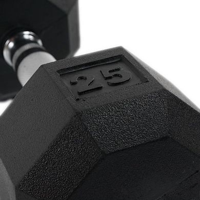 Power Systems Rubber Octagonal Dumbbell - 25lbs Rubber Coated Dumbbell Weight