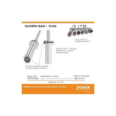 Power Systems 15kg Women's Olympic Barbell, 79" Stainless Steel Olympic Bar with 700 lbs Capacity