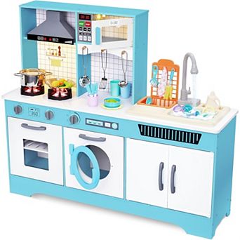 Lil' Jumbl Kids Kitchen Playset, Wooden Kitchen with Washer/Dryer, Sink & More - Natural