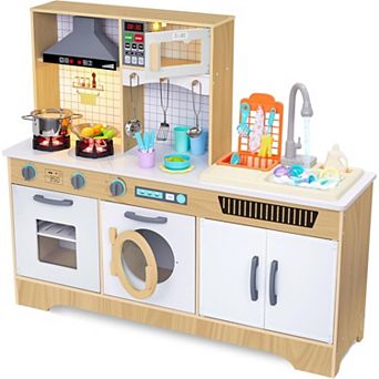 Lil' Jumbl Kids Kitchen Playset, Wooden Kitchen with Washer/Dryer, Sink & More - Natural