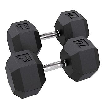Power Systems 70 lb Rubber Hex Dumbbells, Pair of Dumbbells w/Ergonomic Grip & Hexagonal Dead Design