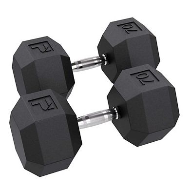 Power Systems 70 lb Rubber Hex Dumbbells, Pair of Dumbbells w/Ergonomic Grip & Hexagonal Dead Design
