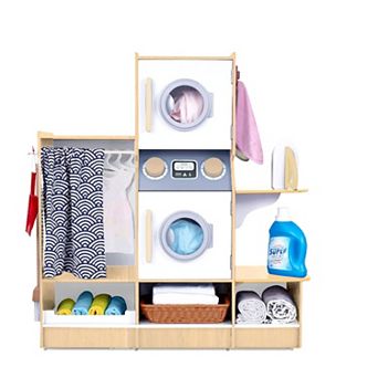 Lil’ Jumbl Kids Washer and Dryer Playset, Wooden Pretend Laundry Play Set for Kids - Natural