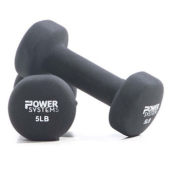 Power Systems 5lb Premium Neoprene Dumbbell Pair with Non-Slip Grip and Squared Edges