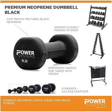 Power Systems 5lb Premium Neoprene Dumbbell Pair with Non-Slip Grip and Squared Edges
