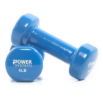 Power Systems 4lbs Deluxe Vinyl Dumbbells Set, Pair of Dumbbell Weight with Non-Slip Grip (Blue)