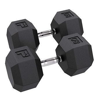 Power Systems 80 lb Rubber Hex Dumbbells, Pair of Dumbbells w/Ergonomic Grip & Hexagonal Dead Design