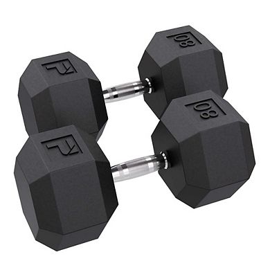 Power Systems 80 lb Rubber Hex Dumbbells, Pair of Dumbbells w/Ergonomic Grip & Hexagonal Dead Design