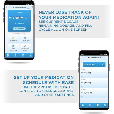 LiveFine Bluetooth Automatic Pill Dispenser, 28-Day Capacity, Alerts, Lock & LCD - Frosted Lid