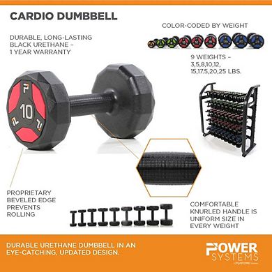Power Systems 20 lb Urethane Cardio Dumbbells, Pair of Durable Fitness Dumbbells w/Ergomic Handles