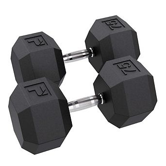 Power Systems 75 lb Rubber Hex Dumbbells, Pair of Dumbbells w/Ergonomic Grip & Hexagonal Dead Design