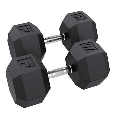 Power Systems 75 lb Rubber Hex Dumbbells, Pair of Dumbbells w/Ergonomic Grip & Hexagonal Dead Design