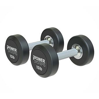 Power Systems ProStyle Round 15 lbs Rubber Dumbbell Set, Strength Training Weights