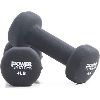Power Systems 4lb Premium Neoprene Dumbbell Pair with Non-Slip Grip and Squared Edges