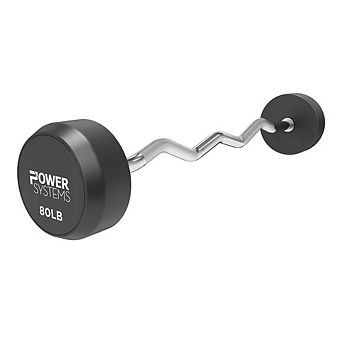 Power Systems Pro-Style Fixed Barbell - 80lbs Weight Bar w/EZ Curl Handle for Home Gym Training