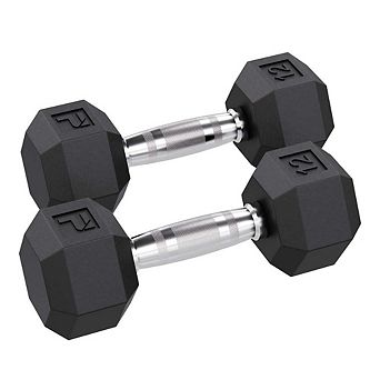 Power Systems 12 lb Rubber Hex Dumbbells, Pair of Dumbbells w/Ergonomic Grip & Hexagonal Dead Design