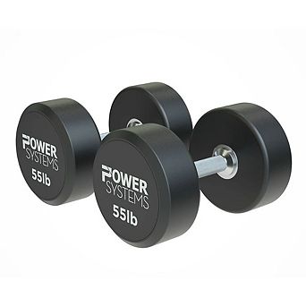 Power Systems ProStyle Round 55 lbs Rubber Dumbbell Set, Fitness Dumbbell Set