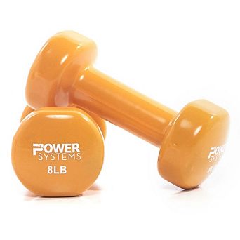 Power Systems 8lbs Deluxe Vinyl Dumbbells Set, Pair of Dumbbell Weight with Non-Slip Grip (Orange)