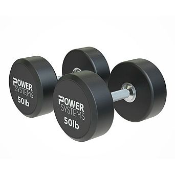Power Systems ProStyle Round 50 lbs Rubber Dumbbell Set, Fitness Dumbbell Set