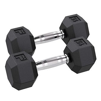 Power Systems 15 lb Rubber Hex Dumbbells, Pair of Dumbbells w/Ergonomic Grip & Hexagonal Dead Design