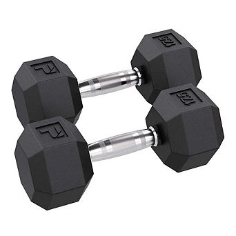 Power Systems 17.5 lb Rubber Hex Dumbbells, Hex Dumbbells with Ergonomic Grip