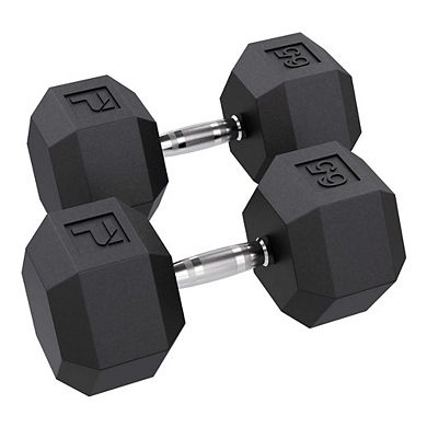 Power Systems 65 lb Rubber Hex Dumbbells, Pair of Dumbbells w/Ergonomic Grip & Hexagonal Dead Design