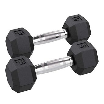 Power Systems 8 lb Rubber Hex Dumbbells, Pair of Dumbbells w/Ergonomic Grip & Hexagonal Dead Design