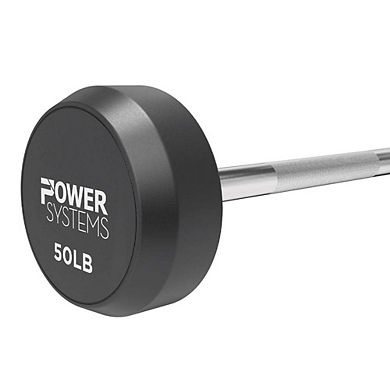 Power Systems Pro Style Rubber Fixed Straight Barbell - 50lbs Weighted Bar w/Ergonomic Handle
