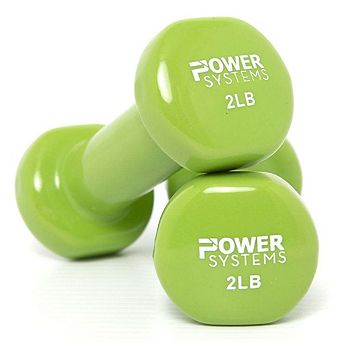 Power Systems 2lbs Deluxe Vinyl Dumbbells Set, Pair of Dumbbell Weight with Non-Slip Grip (Green)