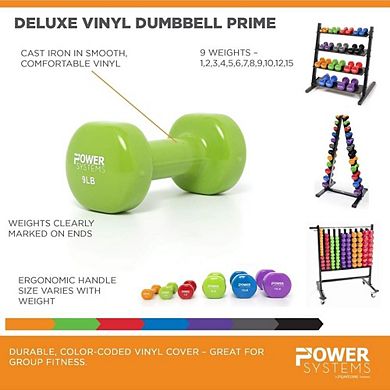 Power Systems 2lbs Deluxe Vinyl Dumbbells Set, Pair of Dumbbell Weight with Non-Slip Grip (Green)