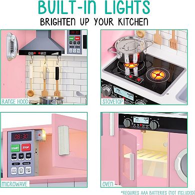 Lil Jumbl Wooden Kitchen Set Child, Kids Kitchen Playset with Light Sound and Microwave