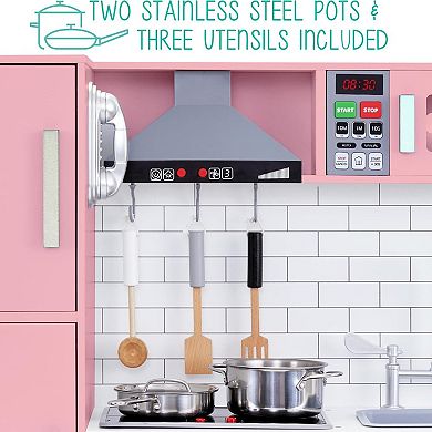 Lil Jumbl Wooden Kitchen Set Child, Kids Kitchen Playset with Light Sound and Microwave