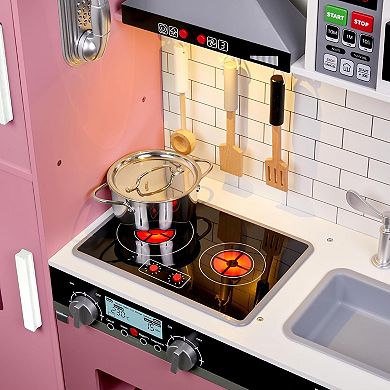 Lil Jumbl Wooden Kitchen Set Child, Kids Kitchen Playset with Light Sound and Microwave