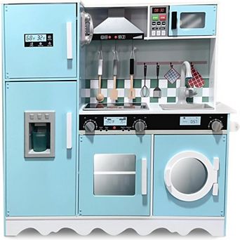 Lil Jumbl Wooden Kitchen Set Child, Kids Kitchen Playset with Light Sound and Microwave