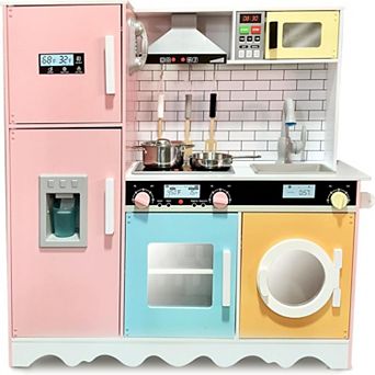 Lil Jumbl Wooden Kitchen Set Child, Kids Kitchen Playset with Light Sound and Microwave