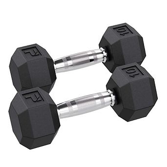 Power Systems 10lb Rubber Hex Dumbbells,Pair of Dumbbells w/Ergonomic Grip & Hexagonal Dead Design
