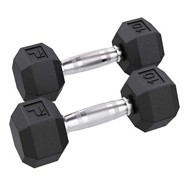 Power Systems 10lb Rubber Hex Dumbbells,Pair of Dumbbells w/Ergonomic Grip & Hexagonal Dead Design