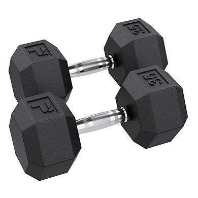 Power Systems 10lb Rubber Hex Dumbbells,Pair of Dumbbells w/Ergonomic Grip & Hexagonal Dead Design