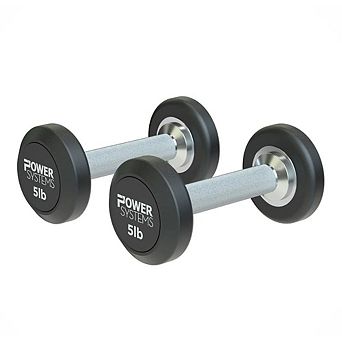 Power Systems ProStyle Round 5 lbs Rubber Dumbbell Set, Fitness Dumbbell Set