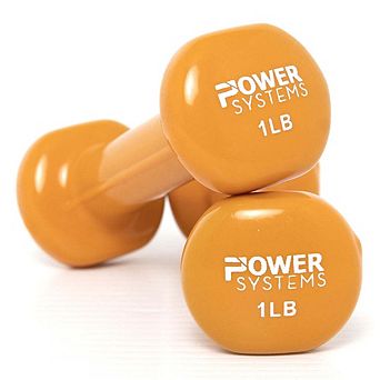 Power Systems 1lb Deluxe Vinyl Dumbbells Set, Pair of Dumbbell Weight with Non-Slip Grip (Orange)