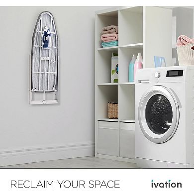 Ivation Wall-Mounted Ironing Board, Foldable Iron Board with Iron Holder, Space Saving Design