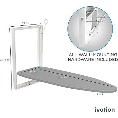 Ivation Wall-Mounted Ironing Board, Foldable Iron Board with Iron Holder, Space Saving Design
