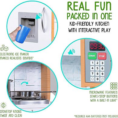 Lil' Jumbl Kids Kitchen Set, Wooden Pretend Play Kitchen with Sounds & Accessories - Natural.