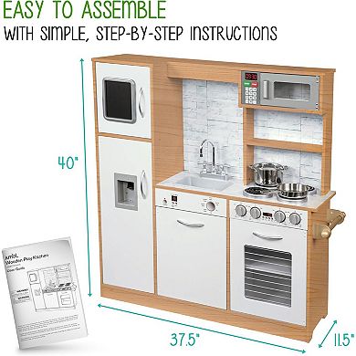 Lil' Jumbl Kids Kitchen Set, Wooden Pretend Play Kitchen with Sounds & Accessories - Natural.