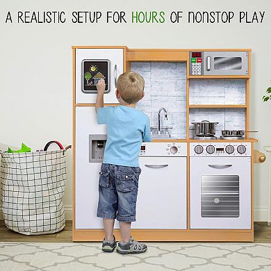 Lil' Jumbl Kids Kitchen Set, Wooden Pretend Play Kitchen with Sounds & Accessories - Natural.